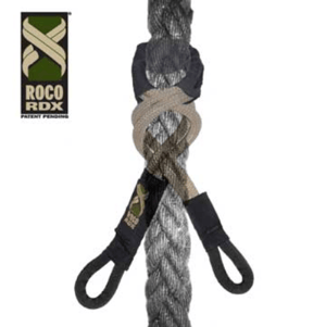 RDX in position on a rope, with logo