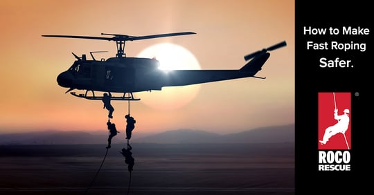 Tactical operators fast roping from a helicopter