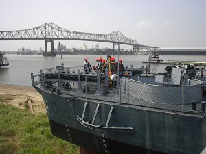 River level at the USS Kidd in Baton Rouge